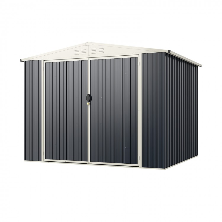 Metal outdoor storage shed with lockable door, gray, 7.5 x 6.3 FT, ideal for organizing tools and outdoor items.