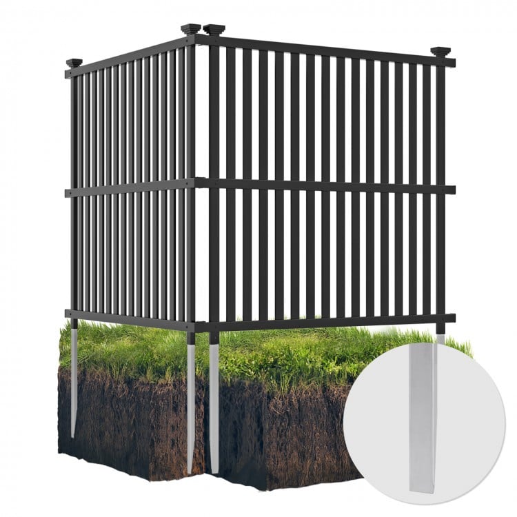 Black air conditioner fence panel with protective caps, made from durable PVC for outdoor air circulation and stability.