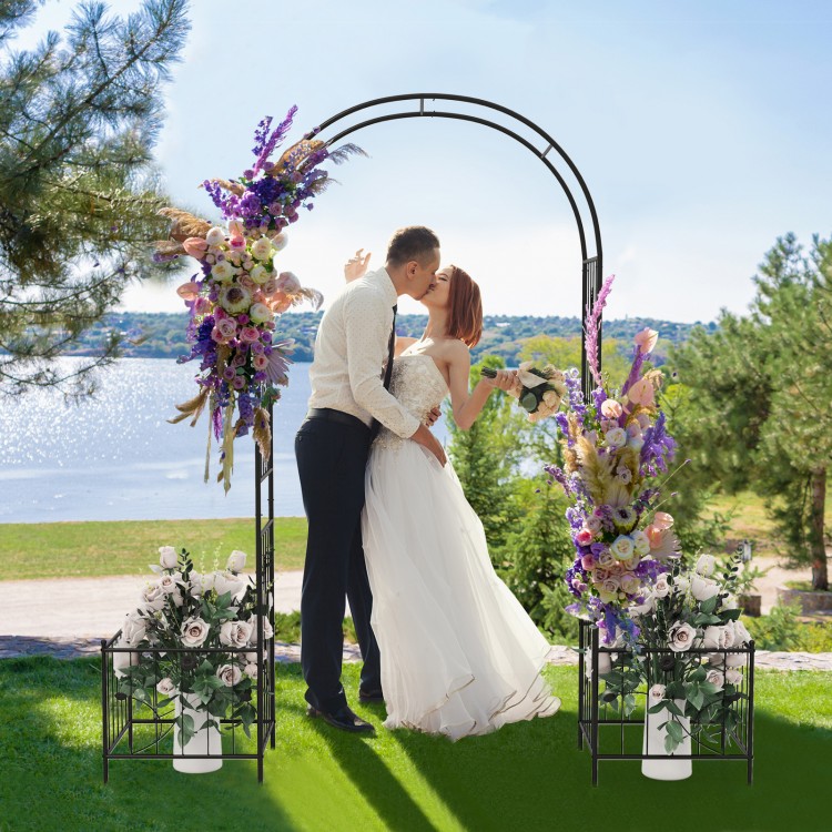 Garden arbor with side planters, featuring an elegant arc design, perfect for weddings and outdoor decorations.