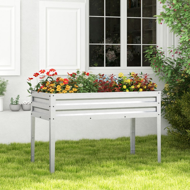 Galvanized raised garden bed with legs, featuring drainage holes and a 5.7 Cu.ft soil capacity for healthy plant growth.