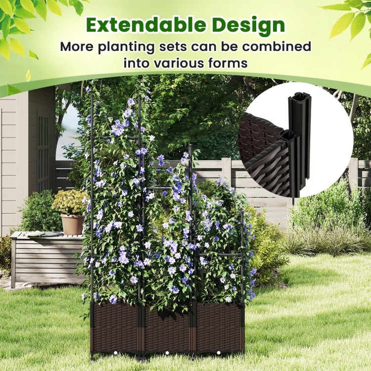 Tall raised garden bed with trellis, adjustable height, and lockable wheels, ideal for growing vegetables and flowers.