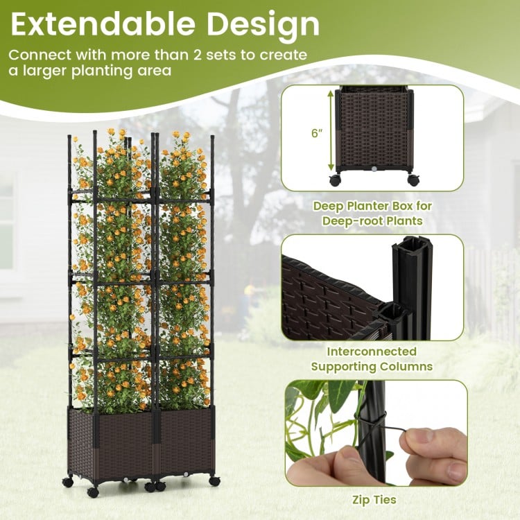 Tall raised garden bed with trellis, adjustable height, and lockable wheels, perfect for deep-root plants and outdoor.