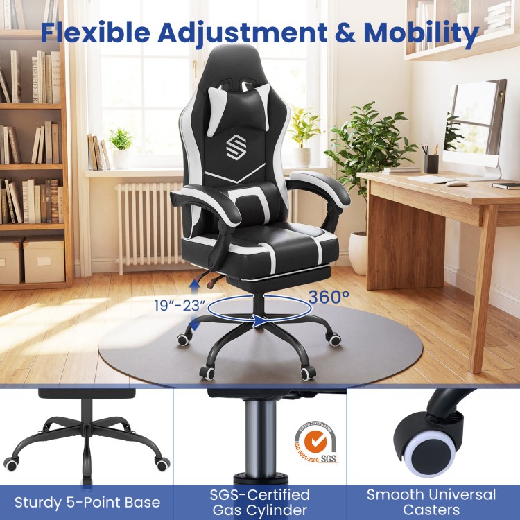 Gaming chair with adjustable height, ergonomic design, and 360° swivel for optimal comfort during gaming sessions.
