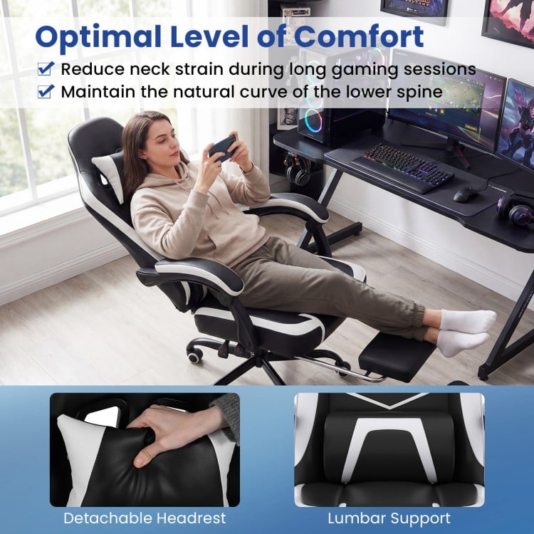 Gaming chair with ergonomic design, adjustable headrest, and lumbar support for optimal comfort during long gaming.