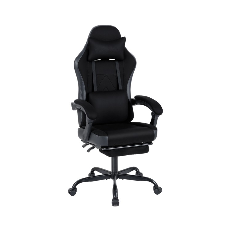Gaming chair featuring padded linkage armrests and a reclining backrest for customizable comfort during work and play.