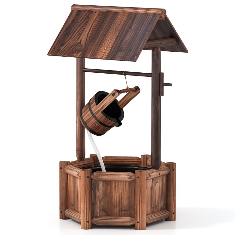 Wooden wishing water fountain with pump, durable fir wood, perfect for garden or patio, creates soothing trickling.