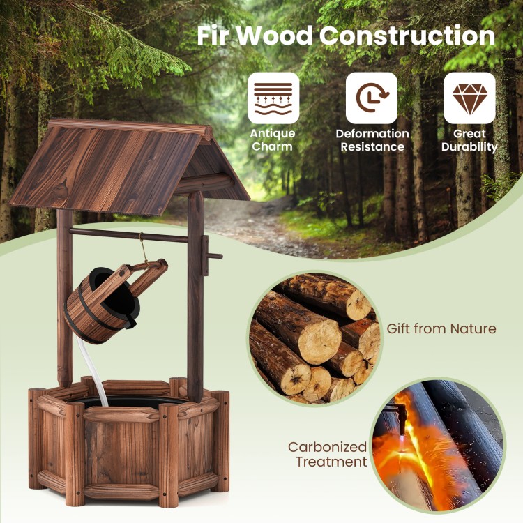 Garden wooden wishing water fountain with pump, durable fir wood construction, perfect for patio and garden decor.