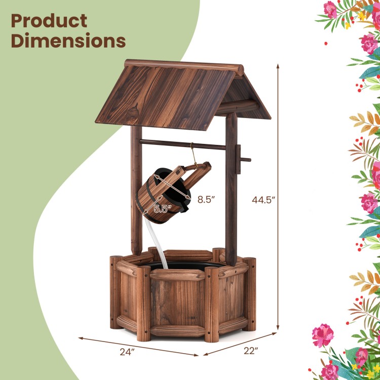 Wooden wishing water fountain with pump, 44.5” tall, 24” wide, perfect for garden or patio decoration.