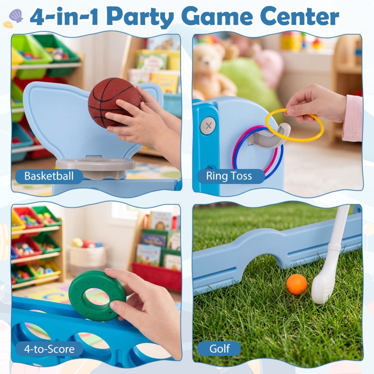 Giant 4-to-Score game set featuring basketball, ring toss, and golf for indoor or outdoor fun with a whale design.