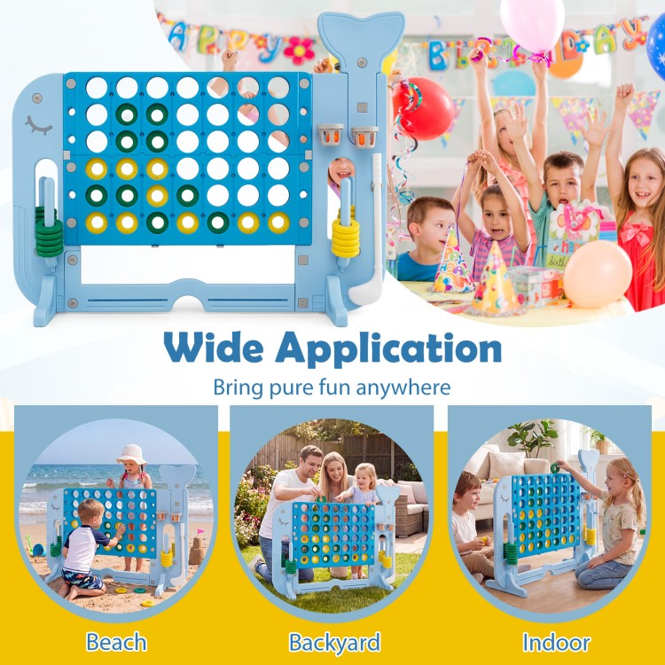 Giant 4-to-Score game set in blue with whale design, perfect for indoor, beach, or backyard fun with multiple games.