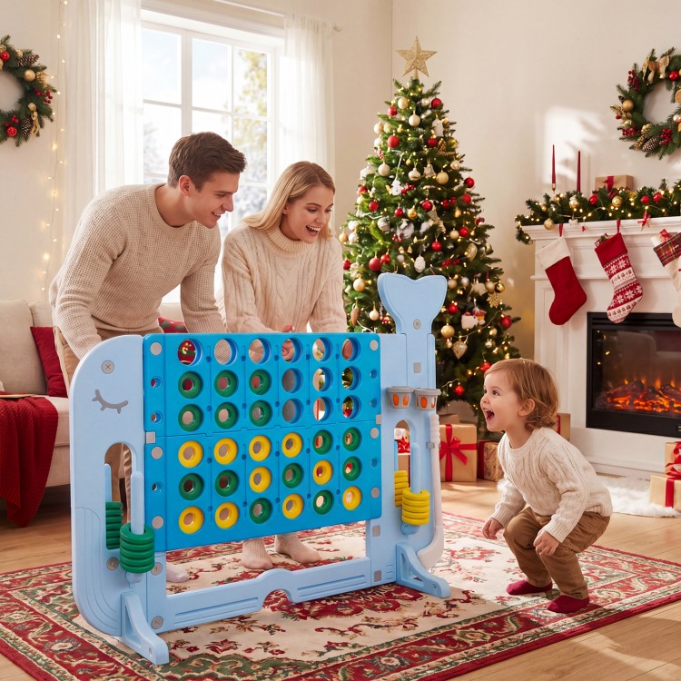 Giant 4-to-Score game set in blue with integrated games, perfect for indoor fun and family gatherings.