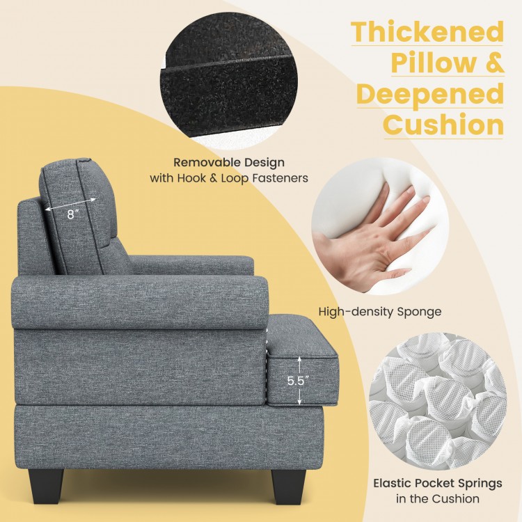 Side view of the Mid-century Modern Accent Armchair with thickened pillow and deepened cushion for ultimate comfort.
