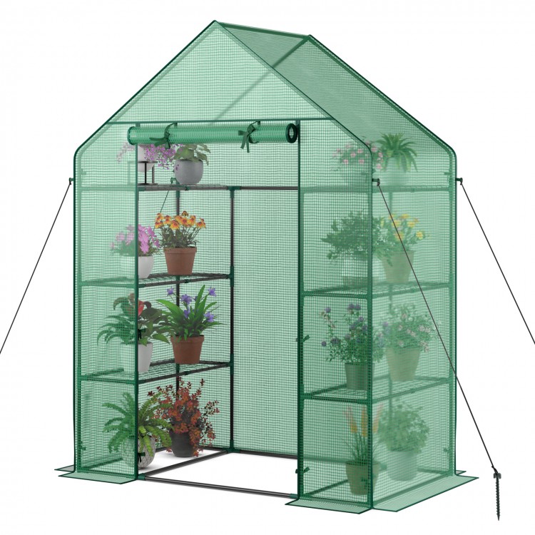 Mini portable 4-tier greenhouse with 8 shelves, designed for optimal plant growth and sunlight exposure.