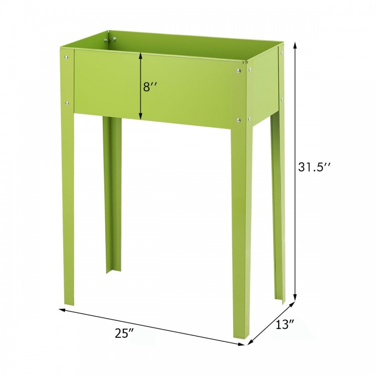 Green elevated garden planter made of galvanized steel, 31.5" high, perfect for easy gardening without bending.