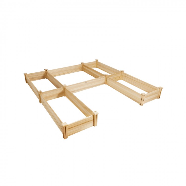 U-shaped wooden garden raised bed composed of five modular planter boxes, crafted from durable natural fir wood for.