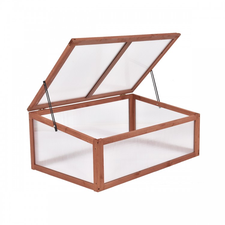 Portable wooden greenhouse with a solid Fir wood frame and polycarbonate glazing, ideal for protecting plants outdoors.