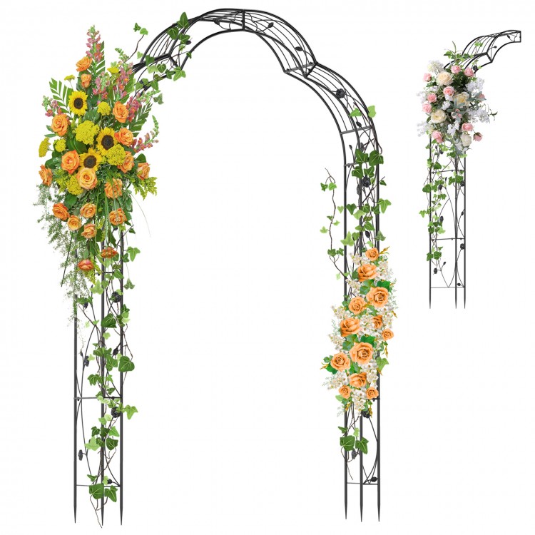 Black garden arch trellis for climbing plants, featuring a sturdy metal frame and elegant design for outdoor decoration.