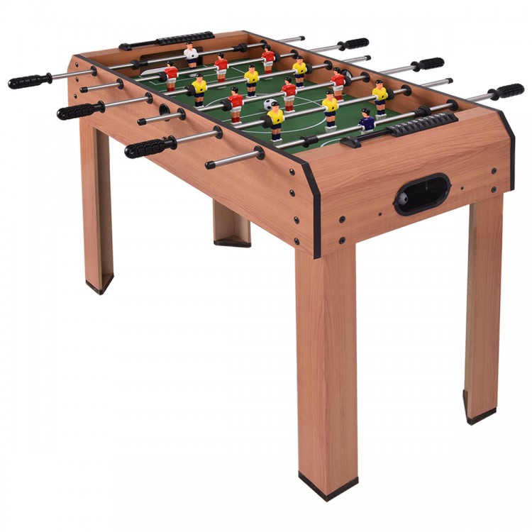 37-inch indoor foosball table with wood construction, steel rods, and player graphics for family fun and competition.