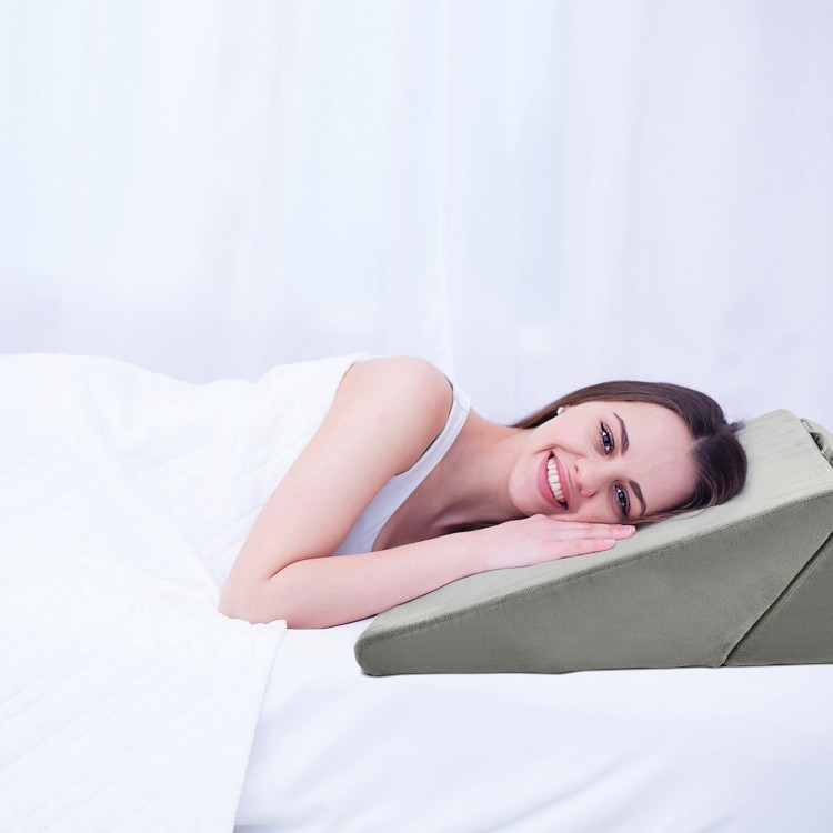 Adjustable gray memory foam reading sleep back support pillow, designed for comfort and ergonomic support in multiple.
