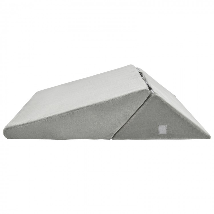 Adjustable gray memory foam bed wedge pillow with ergonomic design for head, neck, and back support, ideal for comfort.