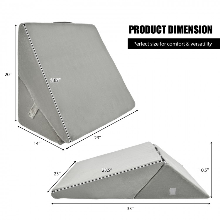Adjustable gray memory foam reading sleep back support pillow with ergonomic design and multiple incline levels for.