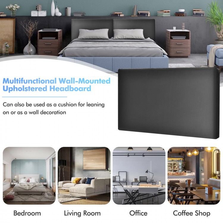 PU leather upholstered wall-mounted headboard in black, offering comfort and style for bedrooms and versatile home.