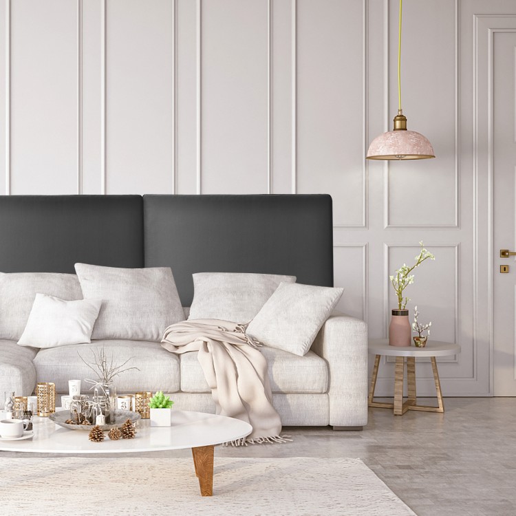 Upholstered wall-mounted headboard in breathable PU leather with sponge padding, ideal for enhancing bedroom decor.