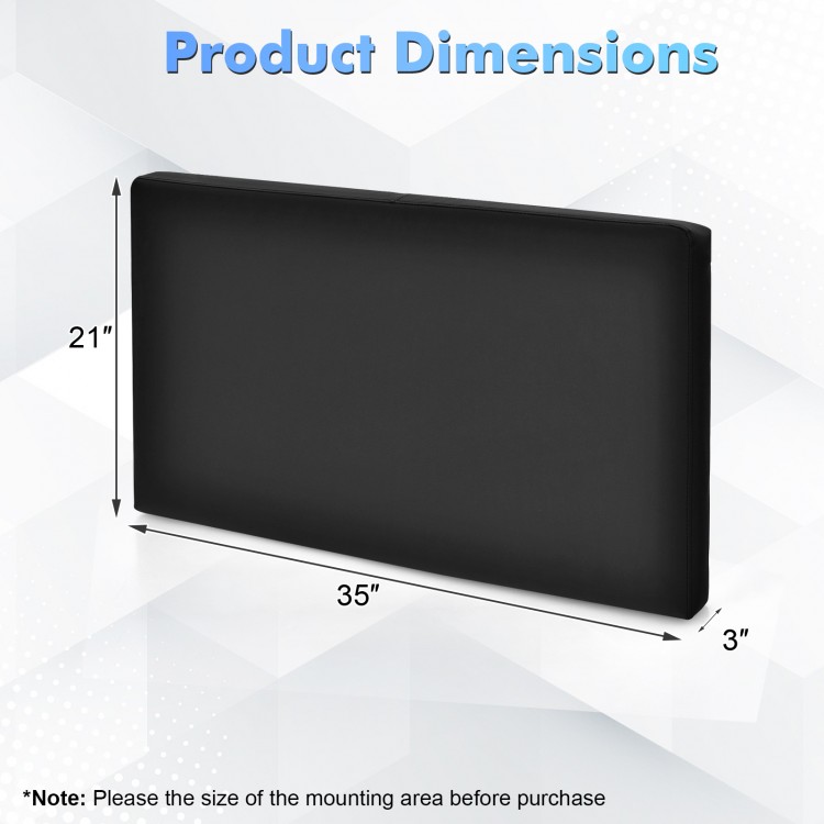 PU leather upholstered wall-mounted headboard, 35"x21"x3", features a durable MDF frame for stylish bedroom decor.