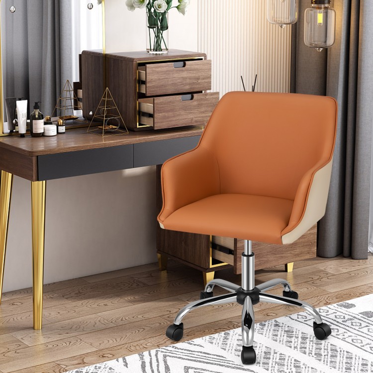 PU covered office chair in brown with adjustable height, sponge padded cushion, and ergonomic design for comfort.
