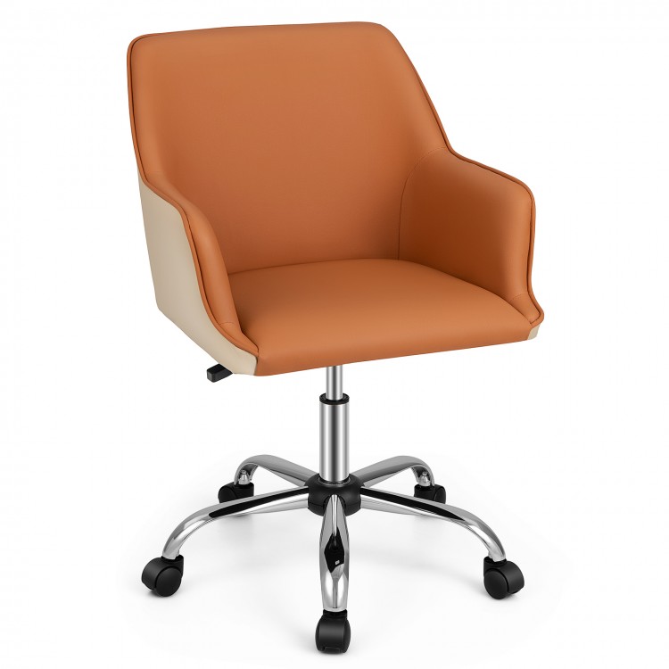 Brown PU covered office chair featuring a matte dual-colored design and stable base, perfect for any workspace.