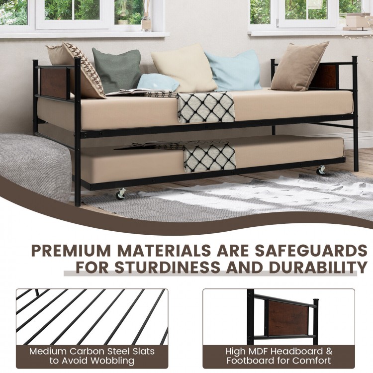 Twin size 2-in-1 daybed frame with pullout trundle, medium carbon steel for sturdiness, ideal for living rooms or.