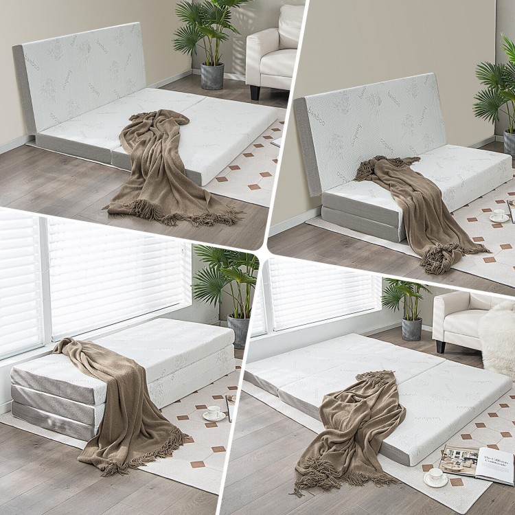 4-inch tri-fold cooling gel memory foam mattress in various configurations, ideal for portable sleeping and lounging.