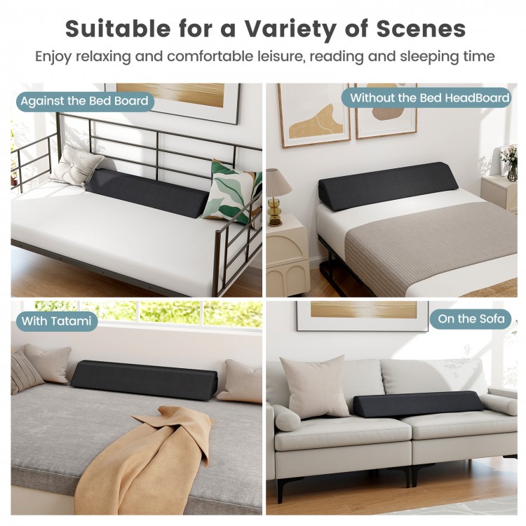 Bed wedge pillow with storage bag, suitable for various scenes like bed and sofa, supports spinal alignment and comfort.