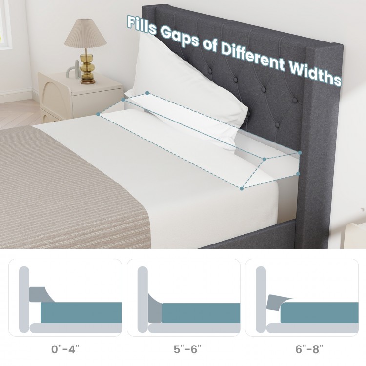 Trapezoidal bed wedge pillow fills gaps of 0”-8”, supports spinal alignment, and includes side storage pockets.