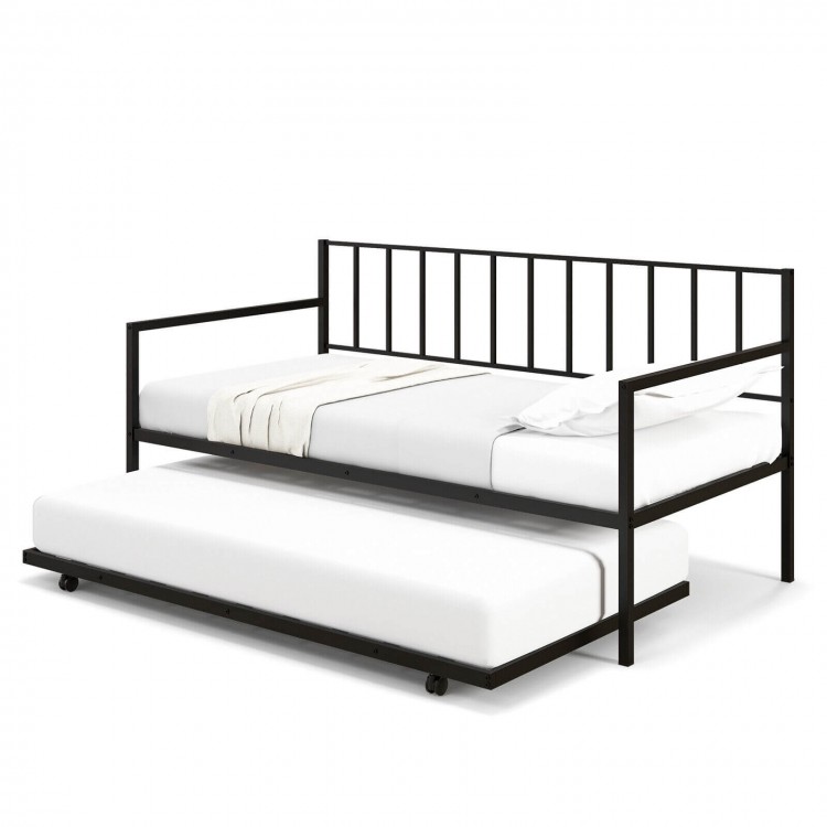 Twin Daybed Set with Metal Slat Support and Roll-Out Trundle - Costway