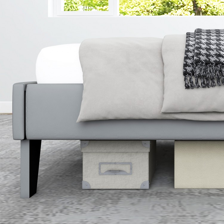 Velvet upholstered bed frame with high headboard, featuring under-bed storage and modern design for stylish bedrooms.