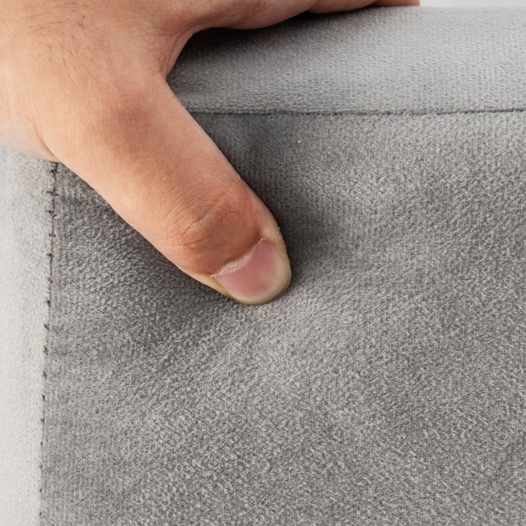 Close-up of the soft grey velvet upholstery on the Full/Queen/Twin bed frame, showcasing its plush texture and quality.