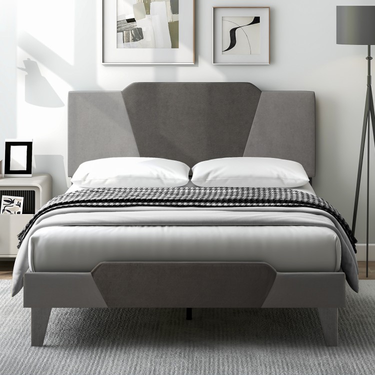Front view of the Full/Queen/Twin velvet upholstered bed frame, showcasing the high headboard and modern color clashing.