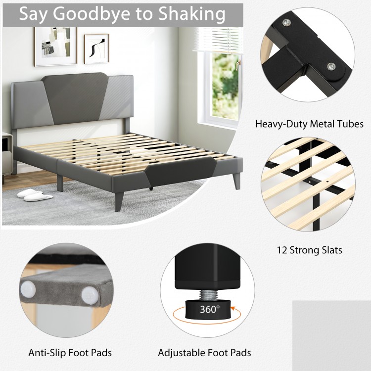 Velvet upholstered queen bed frame with high headboard, featuring heavy-duty metal tubes and 12 strong slats for.