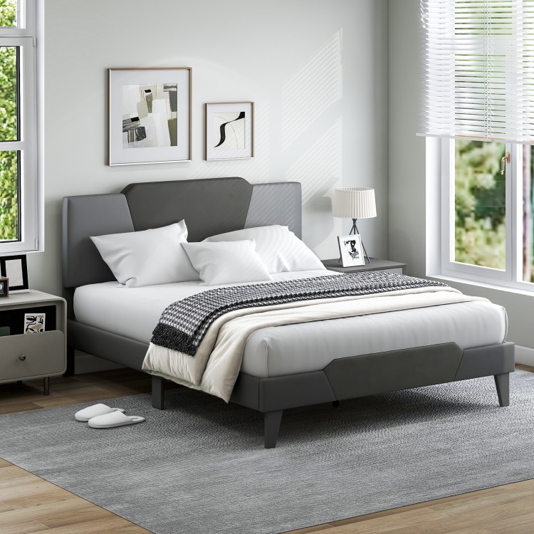 Queen size velvet upholstered bed frame with high headboard, featuring a modern design and strong slat support.