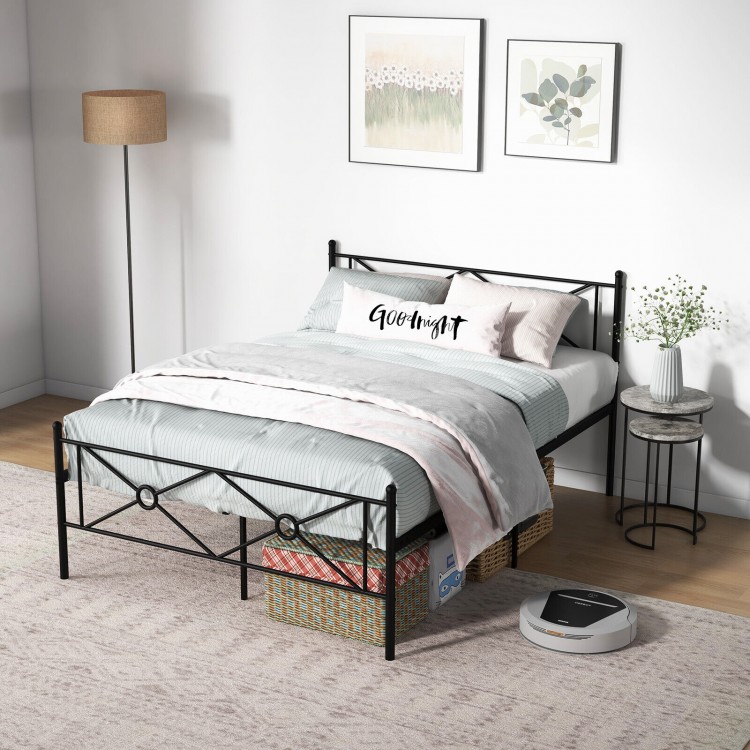 Full/Queen size metal platform bed frame with anti-collision foam pads and 5 extra legs for enhanced stability and.