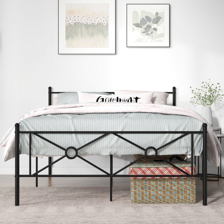 Full/Queen size metal platform bed frame with a stylish footboard and anti-slip foot pads for enhanced stability and.
