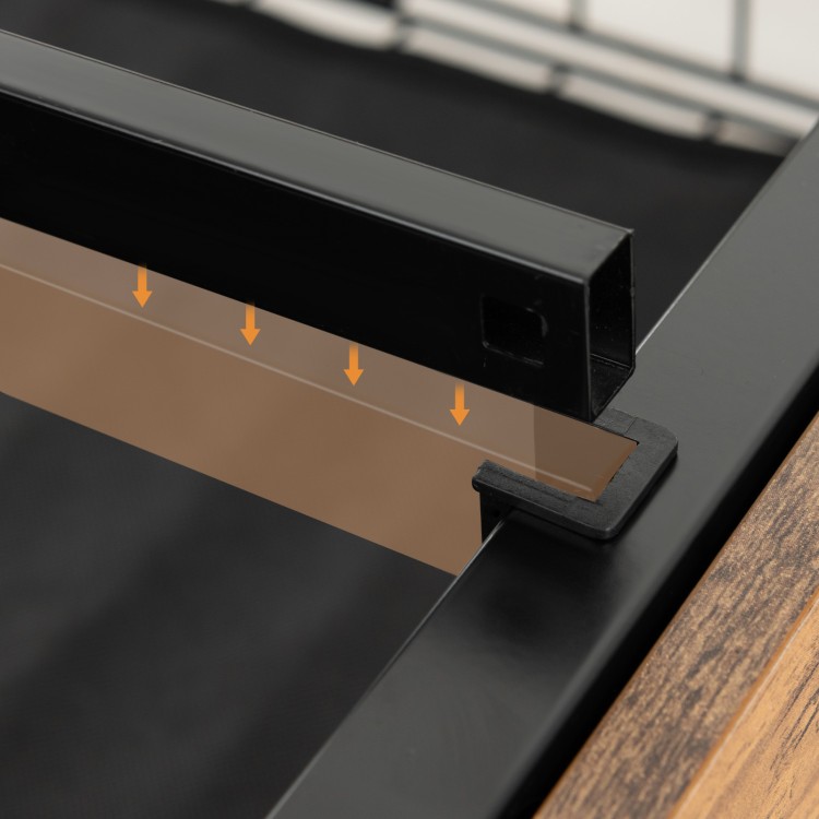 Close-up of the bed frame's metal slat with embedded design for mattress support and noise prevention features.