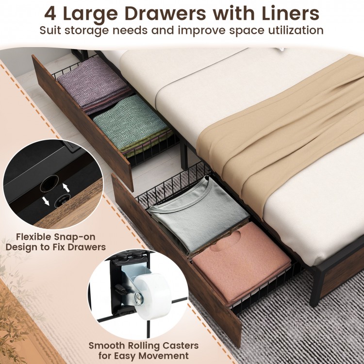 Full/Queen Size Bed Frame with Bookcase Headboard and 4 Storage Drawers - Gallery View 11 of 12