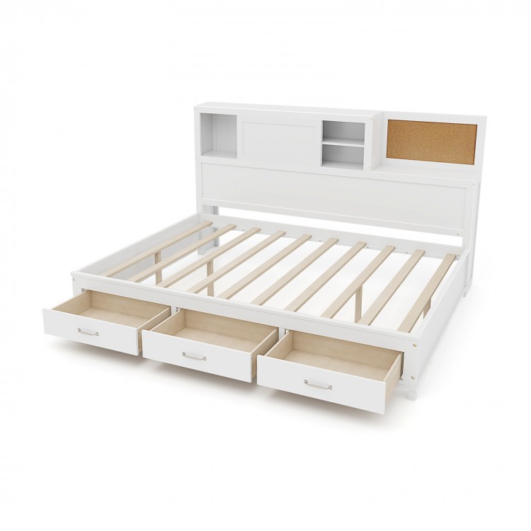 Twin/full size wooden daybed showcasing three spacious drawers and a sliding door for versatile storage and.