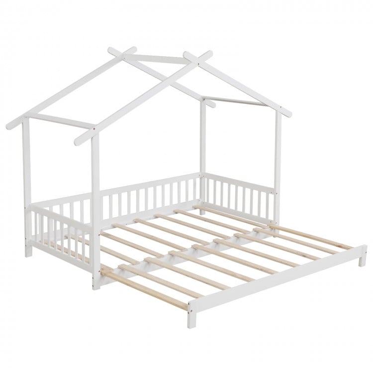 Extendable House Bed Twin to King Daybed with Roof and Fence Rails - Gallery View 1 of 10