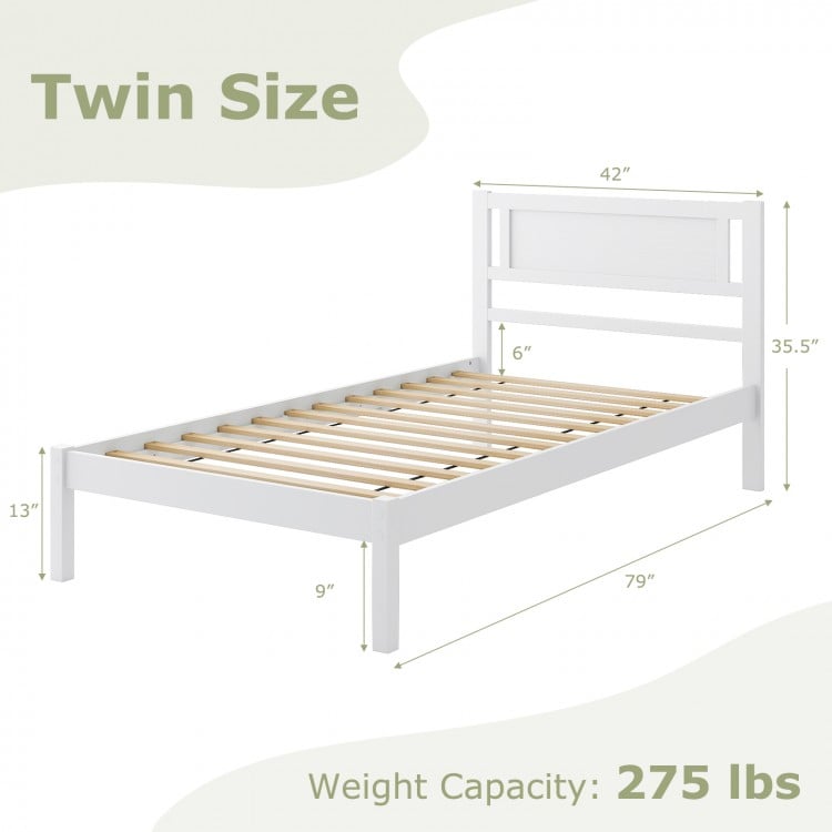 Twin/Full/Queen Size Wood Bed Frame with Headboard and Wooden Slats Support - Gallery View 5 of 15