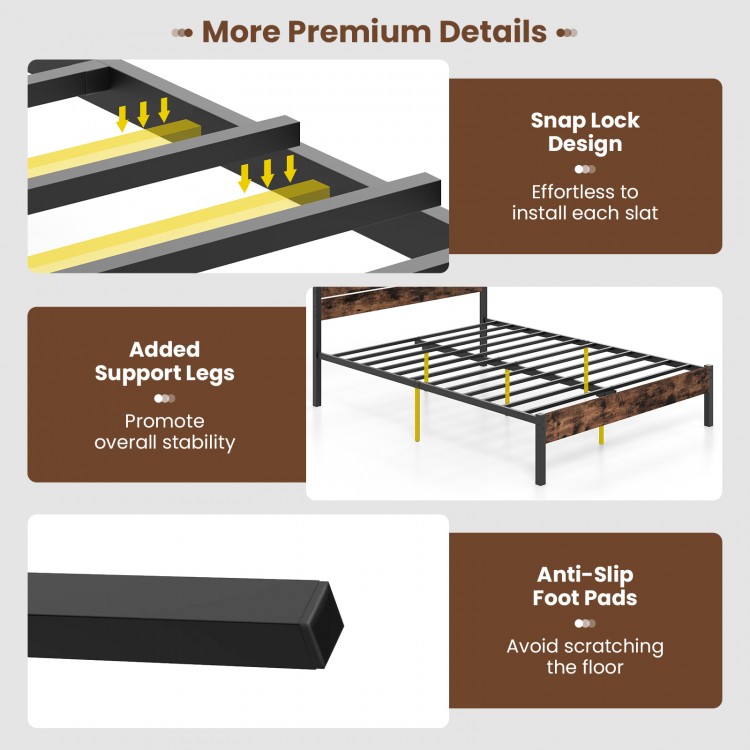 Detail of the bed frame's snap lock design and added support legs for stability, featuring anti-slip foot pads.