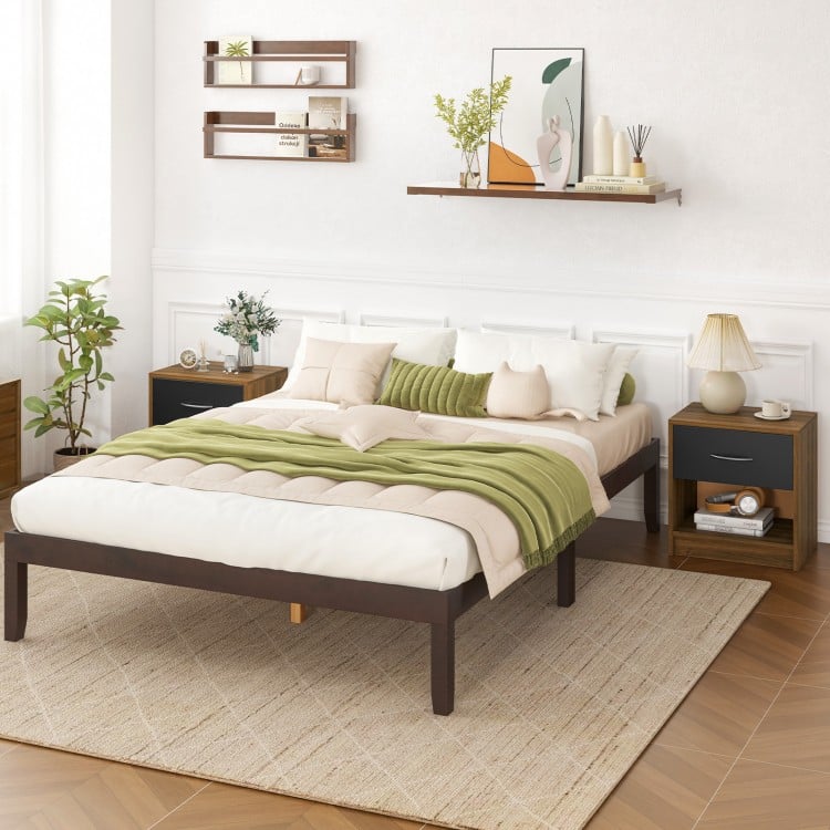 Brown bedside table nightstand with drawer and open shelf, perfect for bedroom or living room storage and style.