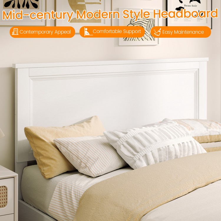 Full size platform bed frame with high white headboard, featuring solid rubber wood for strong support and style.